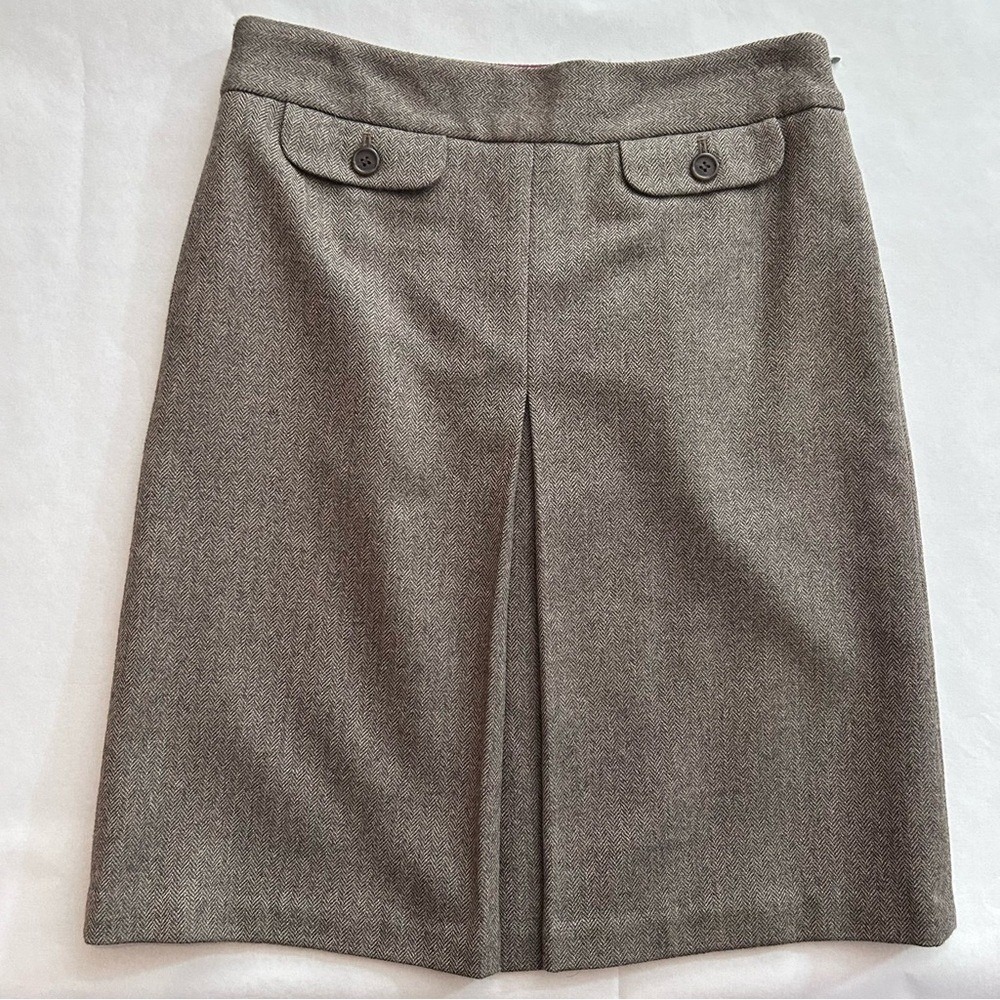 J.Crew Wool Herringbone Skirt Women 4 Brown Pleated Knee Length‎ Career